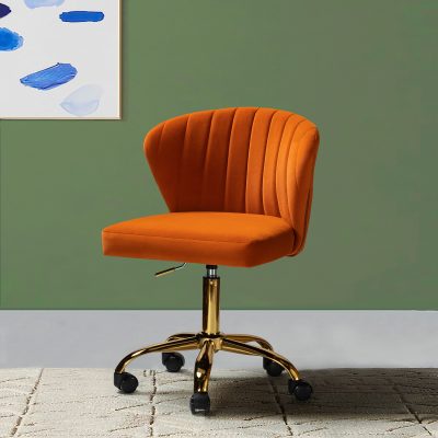 Ilia Orange Velvet Ergonomic Adjustable Height Swivel Task Chair