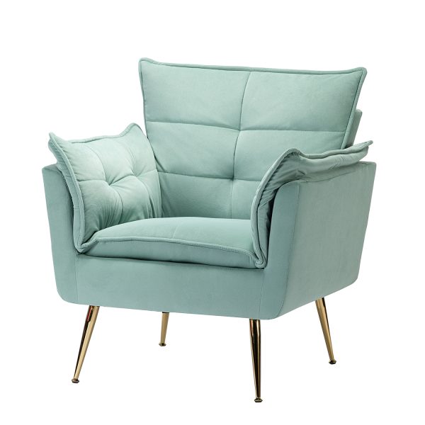 Ilia Sage Velvet Tufted Accent Armchair with Golden Legs 1