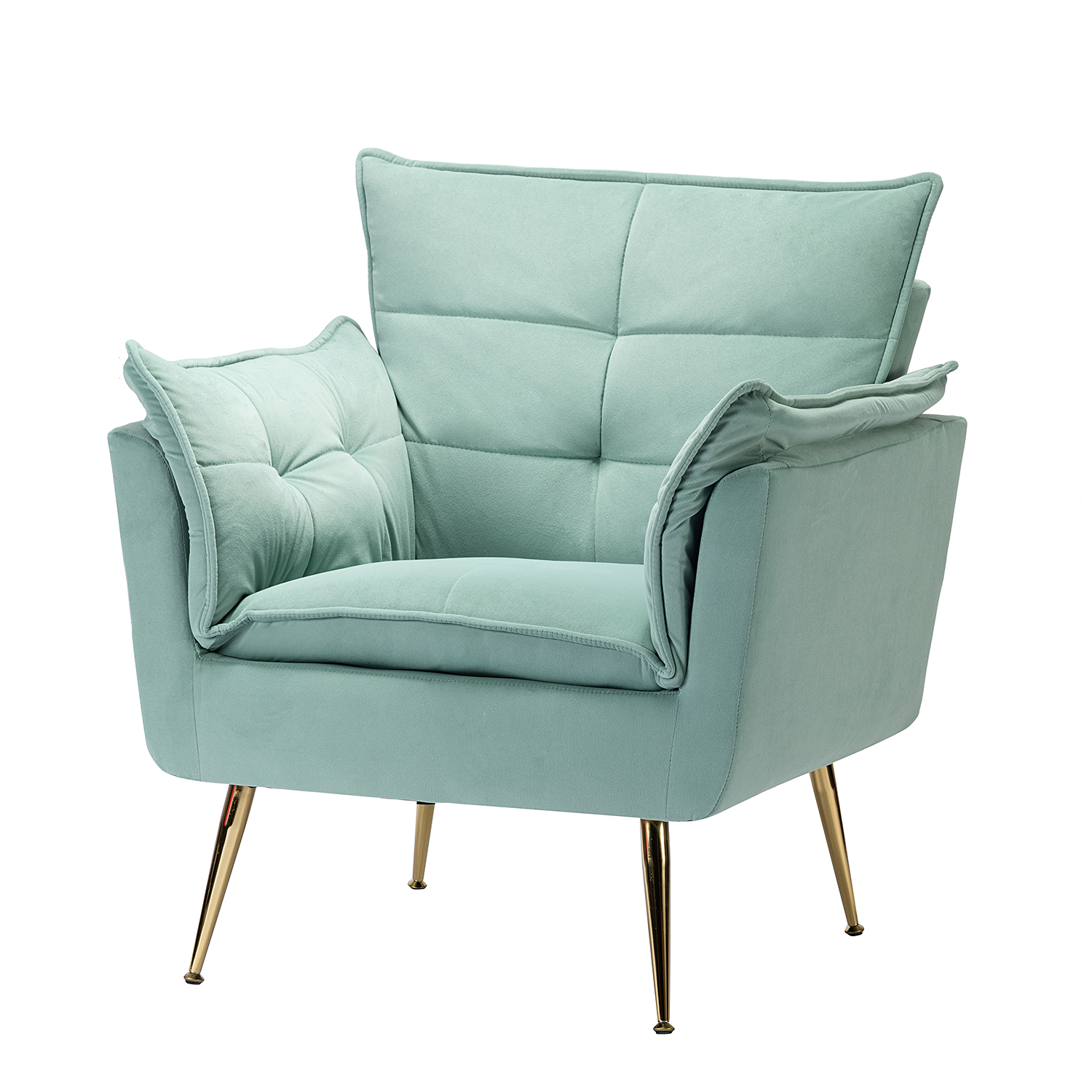 Ilia Sage Velvet Tufted Accent Armchair with Golden Legs 2 Ilia Sage Velvet Tufted Accent Armchair with Golden Legs - Image 2
