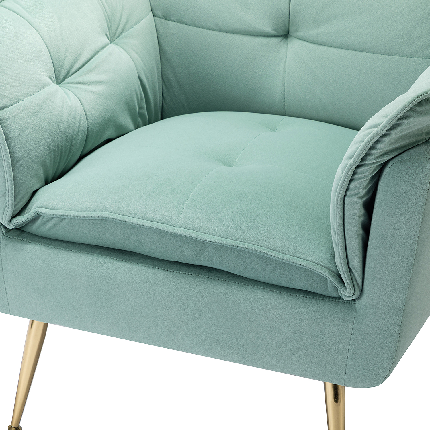 Ilia Sage Velvet Tufted Accent Armchair with Golden Legs 5 Ilia Sage Velvet Tufted Accent Armchair with Golden Legs - Image 5