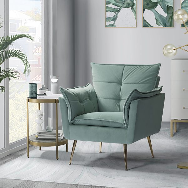 Ilia Sage Velvet Tufted Accent Armchair with Golden Legs