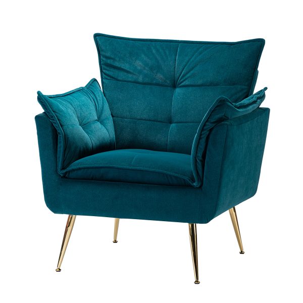 Ilia Teal Velvet Tufted Accent Armchair Golden Legs 1
