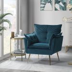 Ilia Teal Velvet Tufted Accent Armchair Golden Legs 6 Ilia Teal Velvet Tufted Accent Armchair Golden Legs
