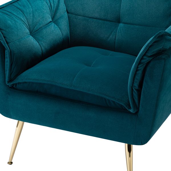 Ilia Teal Velvet Tufted Accent Armchair Golden Legs 4