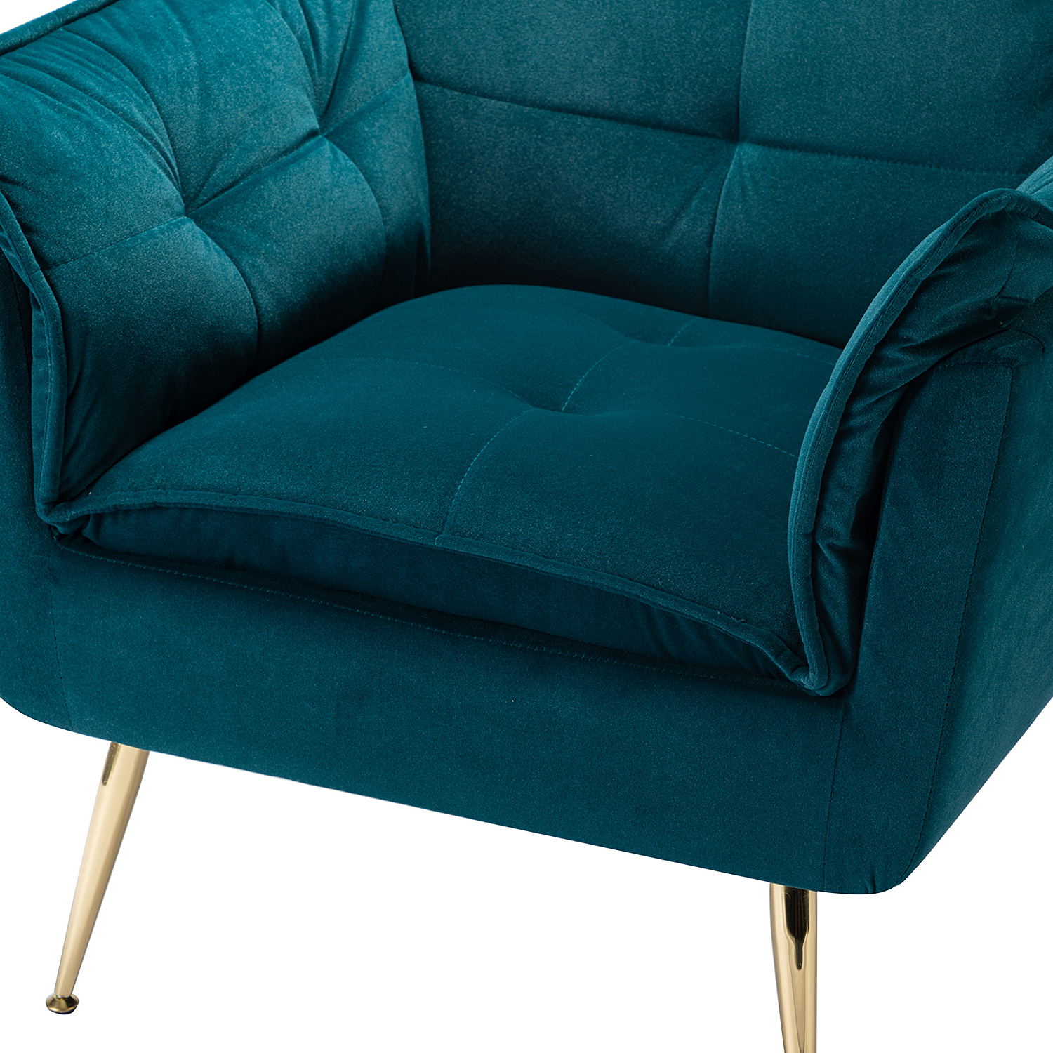 Ilia Teal Velvet Tufted Accent Armchair Golden Legs 5 Ilia Teal Velvet Tufted Accent Armchair Golden Legs - Image 5