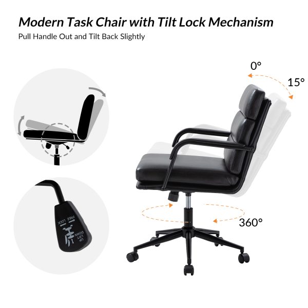 Indigo Black Faux Leather Swivel Ergonomic Adjustable Task Chair 2