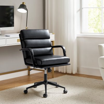 Indigo Black Faux Leather Swivel Ergonomic Adjustable Task Chair