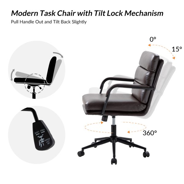Indigo Brown Faux Leather Swivel Ergonomic Task Chair 2