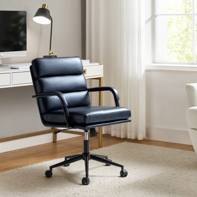 Indigo Navy Faux Leather Ergonomic Swivel Task Chair