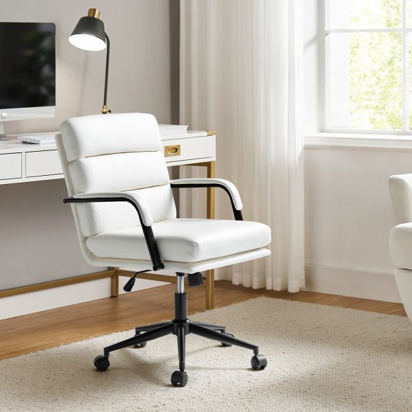 Indigo White Faux Leather Ergonomic Swivel Task Chair