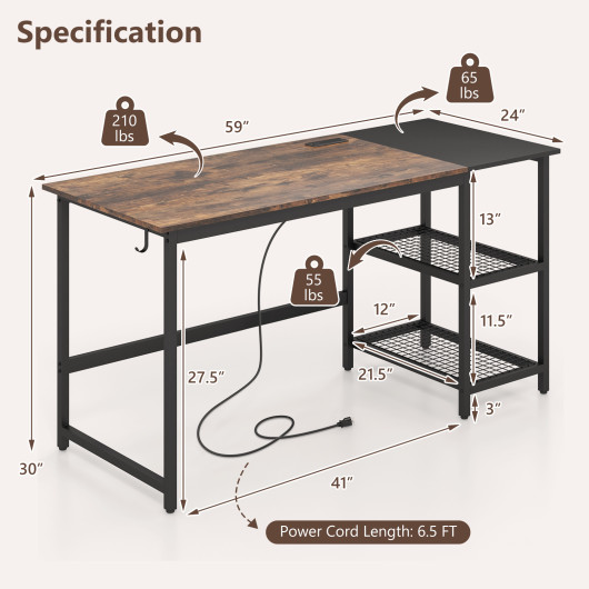 Industrial 59 Inch Computer Desk with Shelves and Side Hook 11 Industrial 59 Inch Computer Desk with Shelves and Side Hook - Image 11