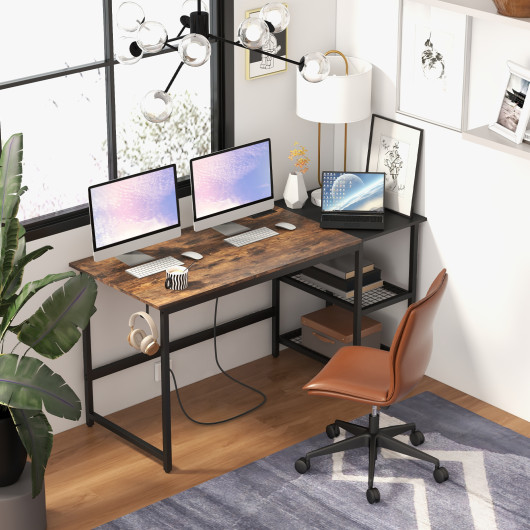 Industrial 59 Inch Computer Desk with Shelves and Side Hook 9 Industrial 59 Inch Computer Desk with Shelves and Side Hook - Image 9