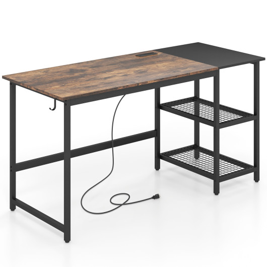 Industrial 59 Inch Computer Desk with Shelves and Side Hook 10 Industrial 59 Inch Computer Desk with Shelves and Side Hook - Image 10