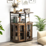 Industrial Corner Bar Cabinet with Adjustable Shelf and Glass Holder