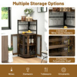Industrial Corner Bar Cabinet with Adjustable Shelf and Glass Holder