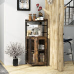 Industrial Corner Bar Cabinet with Adjustable Shelf and Glass Holder