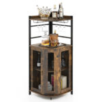 Industrial Corner Bar Cabinet with Adjustable Shelf and Glass Holder