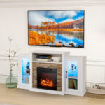 Industrial Fireplace TV Stand with 16-Color LED for 65" TVs