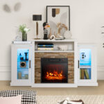 Industrial Fireplace TV Stand with 16-Color LED for 65" TVs