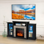 Industrial Fireplace TV Stand with 16-Color LED for 65" TVs