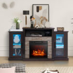 Industrial Fireplace TV Stand with 16-Color LED for 65" TVs