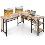 Industrial L-Shaped Corner Desk with Shelves for Home Office 25 Industrial L-Shaped Corner Desk with Shelves for Home Office