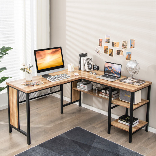 Industrial L-Shaped Corner Desk with Shelves for Home Office 9 Industrial L-Shaped Corner Desk with Shelves for Home Office - Image 9