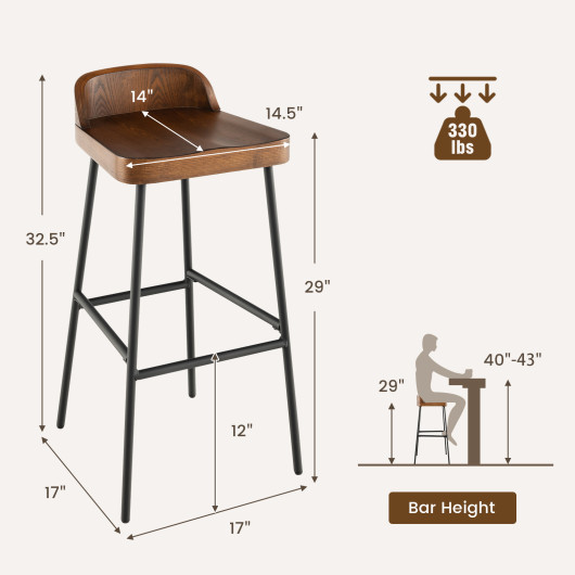 Industrial Low Back Bar Stools with Footrests 29 Inch (Set of 2) - Image 5