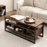 Rustic Industrial Coffee Table with Shelf and 3 Storage Cubbies 8 Rustic Industrial Coffee Table with Shelf and 3 Storage Cubbies