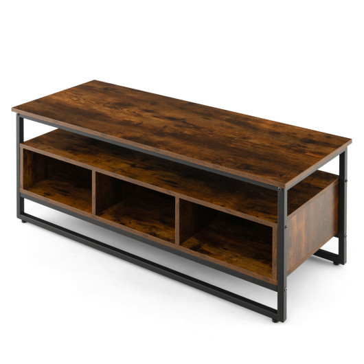 Rustic Industrial Coffee Table with Shelf and 3 Storage Cubbies 4 Rustic Industrial Coffee Table with Shelf and 3 Storage Cubbies - Image 4