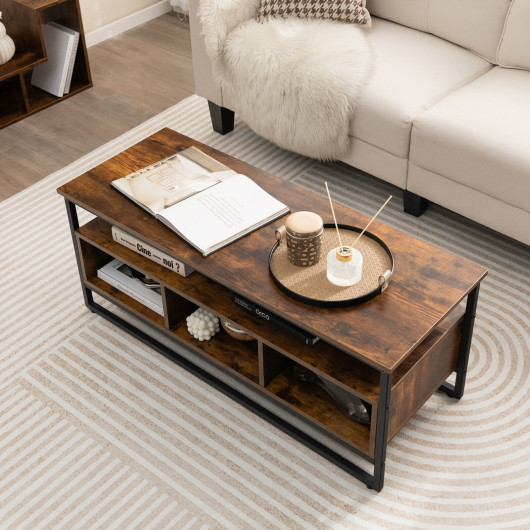 Rustic Industrial Coffee Table with Shelf and 3 Storage Cubbies 6 Rustic Industrial Coffee Table with Shelf and 3 Storage Cubbies - Image 6