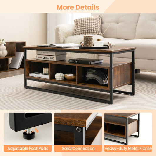 Rustic Industrial Coffee Table with Shelf and 3 Storage Cubbies 7 Rustic Industrial Coffee Table with Shelf and 3 Storage Cubbies - Image 7