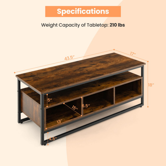 Rustic Industrial Coffee Table with Shelf and 3 Storage Cubbies 5 Rustic Industrial Coffee Table with Shelf and 3 Storage Cubbies - Image 5