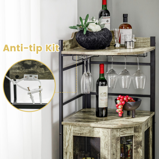 Industrial Corner Bar Cabinet with Adjustable Shelf and Glass Holder - Image 7