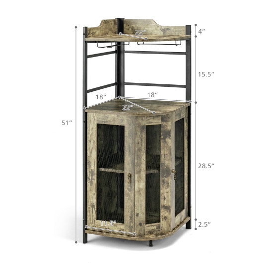 Industrial Corner Bar Cabinet with Adjustable Shelf and Glass Holder - Image 5