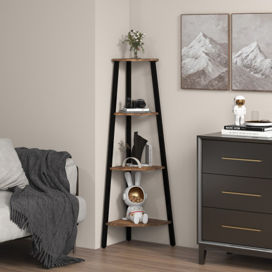 4 Tier Rustic Corner Ladder Shelf with Industrial Design - Image 2