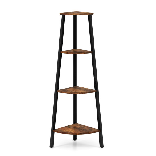 4 Tier Rustic Corner Ladder Shelf with Industrial Design - Image 3