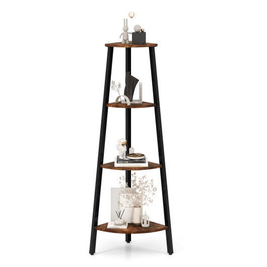 4 Tier Rustic Corner Ladder Shelf with Industrial Design - Image 4