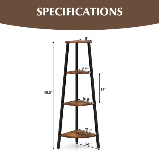 4 Tier Rustic Corner Ladder Shelf with Industrial Design - Image 5