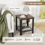 Industrial Style 2 Tier Side Table with Storage