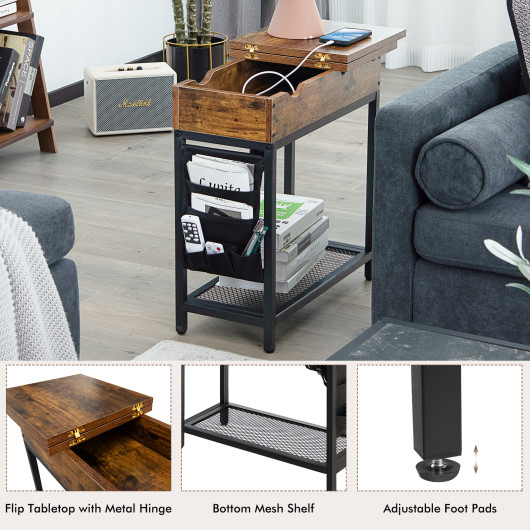 Rustic Brown Industrial Side Table with Charging Station and Storage 3 Rustic Brown Industrial Side Table with Charging Station and Storage - Image 3