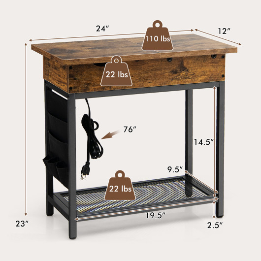 Rustic Brown Industrial Side Table with Charging Station and Storage 4 Rustic Brown Industrial Side Table with Charging Station and Storage - Image 4