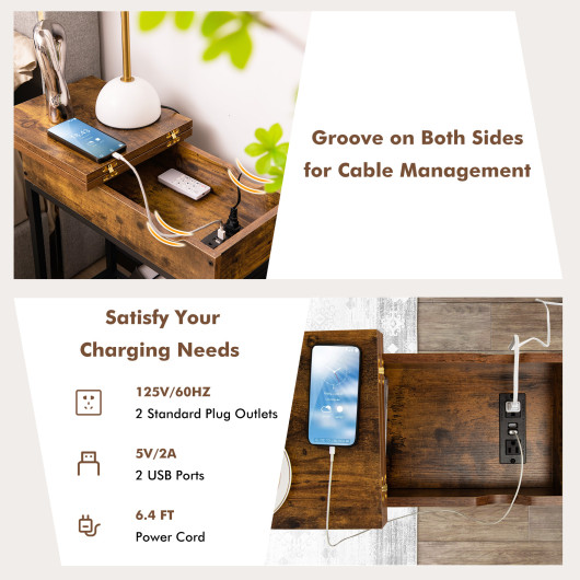 Rustic Brown Industrial Side Table with Charging Station and Storage 5 Rustic Brown Industrial Side Table with Charging Station and Storage - Image 5