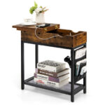 Rustic Brown Industrial Side Table with Charging Station and Storage 14 Rustic Brown Industrial Side Table with Charging Station and Storage