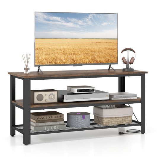 Industrial TV Stand with 3-Tier Shelving and Mesh Shelf 2 Industrial TV Stand with 3-Tier Shelving and Mesh Shelf - Image 2