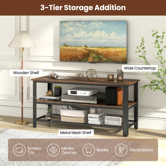Industrial TV Stand with 3-Tier Shelving and Mesh Shelf 5 Industrial TV Stand with 3-Tier Shelving and Mesh Shelf - Image 5