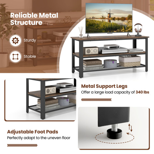 Industrial TV Stand with 3-Tier Shelving and Mesh Shelf 6 Industrial TV Stand with 3-Tier Shelving and Mesh Shelf - Image 6