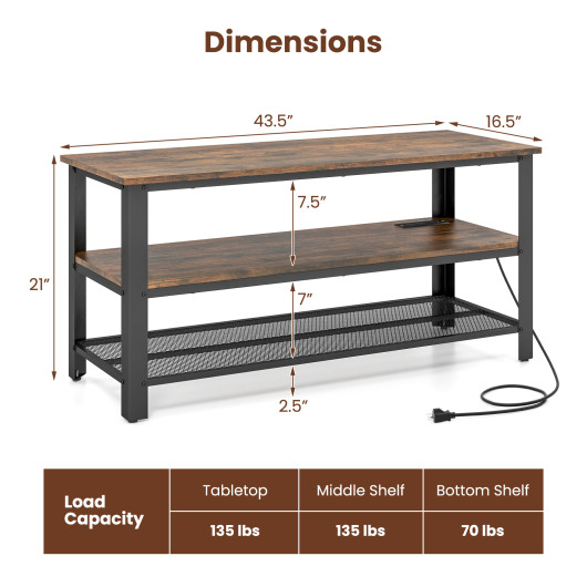 Industrial TV Stand with 3-Tier Shelving and Mesh Shelf 3 Industrial TV Stand with 3-Tier Shelving and Mesh Shelf - Image 3