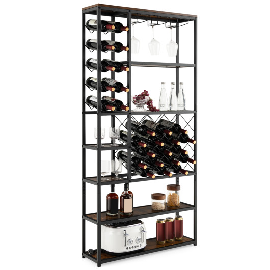 Industrial Wine Rack with Glass Holders and 6 Storage Shelves 3 Industrial Wine Rack with Glass Holders and 6 Storage Shelves - Image 3