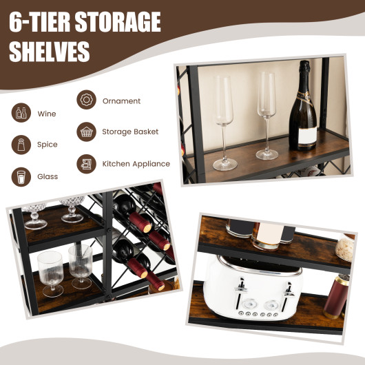 Industrial Wine Rack with Glass Holders and 6 Storage Shelves 7 Industrial Wine Rack with Glass Holders and 6 Storage Shelves - Image 7